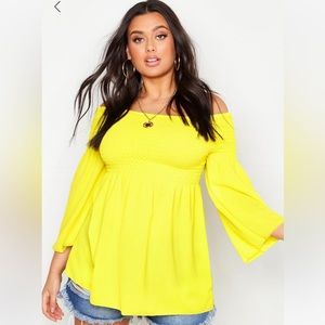 Boohoo plus shirted off shoulder smock top